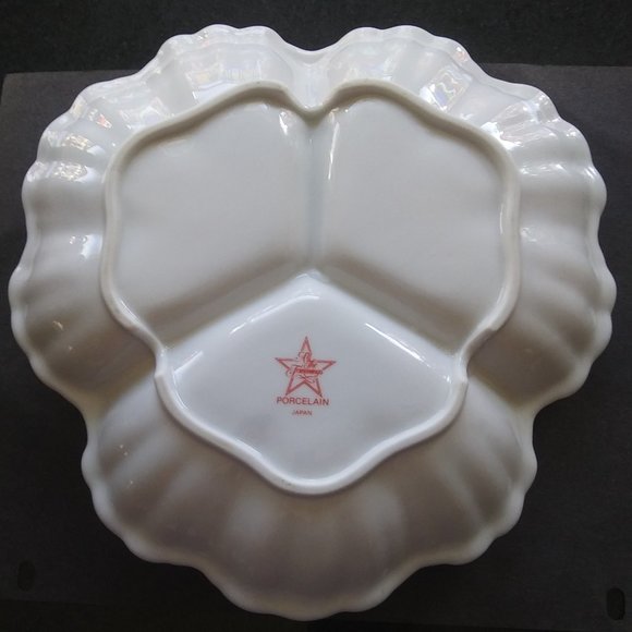 Porcelain three section Relish candy Christmas dish Holly Gold Trim - Picture 3 of 15